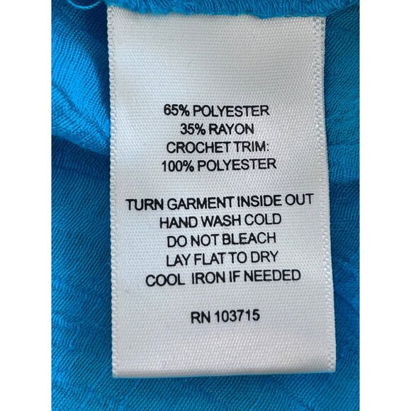 VALERIE STEVENS~ Women’s Teal Bell Sleeve Blouse Crochet Trim Size 1X - Picture 9 of 11